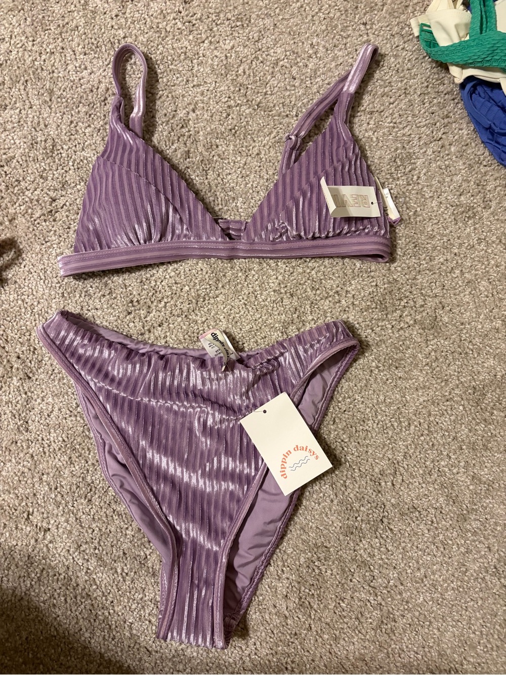 DIPPIN DAISYS Shimmery Lavender Ribbed Bikini Top